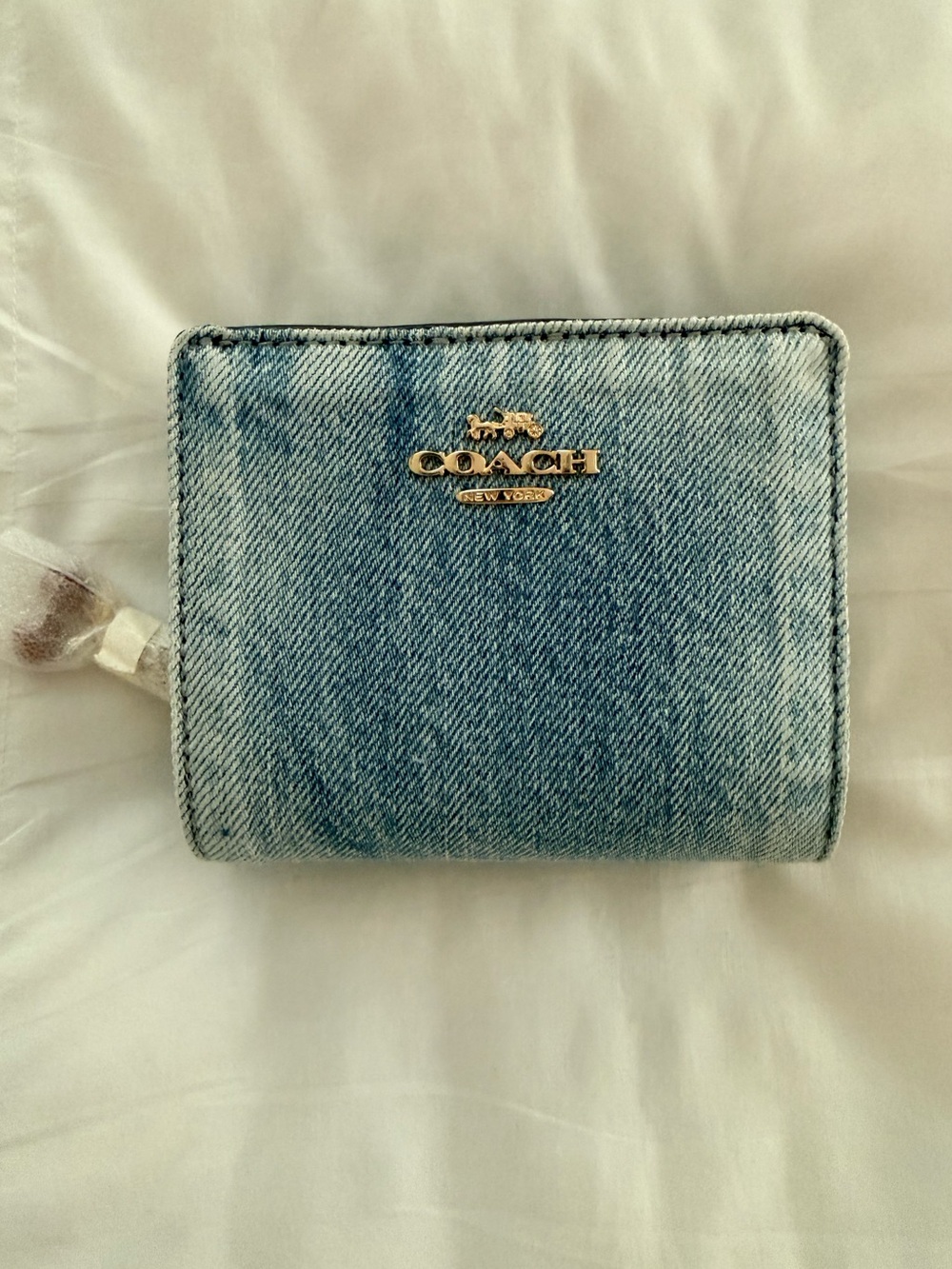 Coach Snap Wallet In Loved Denim With Charm